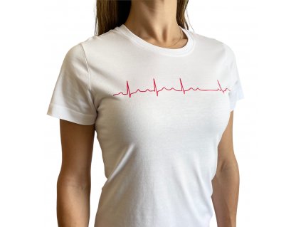 EKG tričko dámské bílé, AV blok, červená, Koszulka EKG damska biała, blok AV, czerwona