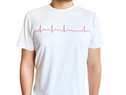 EKG tričko pánské bílé, AV blok, Koszulka EKG męska biała, blok AV