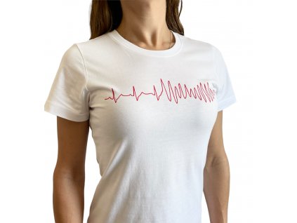 EKG tričko dámské bílé, komorová fibrilace, Koszulka damska EKG biała, migotanie komór