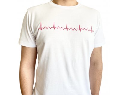 EKG tričko pánské bílé, flutter síní, červená, stoprocentní bavlna, 100% bavlna, rovný střih, úzký lem, žebrový úplet, elastan, kardiologie, jedinečné, neobyčejné, pohodlné, slušivé, přednáška, každodenní, oděv, oblečení, Koszulka EKG męska biała, trzepotanie przedsionków, czerwony, 100% bawełna, 100% bawełna, prosty krój, wąski brzeg, prążkowany, elastan, kardiologia, wyjątkowy, niezwykły, wygodny, krój, wykład, codzienny, odzież, odzież