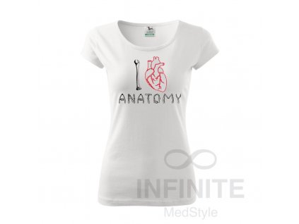 Tričko I love ANATOMY dámské, Velikost XS, S, M, L, XL, XXL, potisk, 100% organická bavlna GOTS, stoprocentní bavlna, vypasovaný střih, T-shirt damski I love ANATOMY, rozmiar XS, S, M, L, XL, XXL, nadruk, 100% bawełna organiczna GOTS, 100% bawełna, dopasowany krój