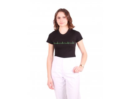 EKG tričko dámské černé, flutter síní, Damska koszulka EKG w kolorze czarnym, trzepotanie przedsionków