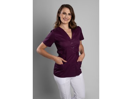 Zdravotnická halena INFINITE Flex Florence - tmavě fialová, pohled zepředu, elegantní střih