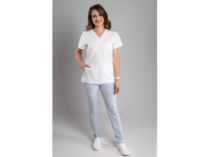 Zdravotnická halena INFINITE Flex Rita Stretch - bílá, pohled zepředu, elegantní střih