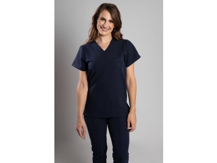 Zdravotnická halena INFINITE Flex Rita Stretch - tmavě modrá, pohled zepředu, elegantní střih