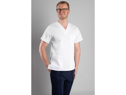 Zdravotnická halena INFINITE Flex Vesalius - bílá, pohled zepředu, elegantní střih