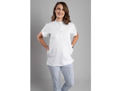 Zdravotnická halena INFINITE Flex Mary Stretch - bílá, pohled zepředu, elegantní střih