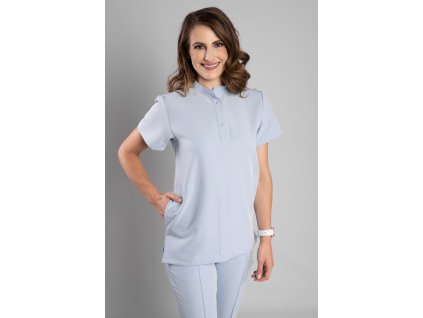 Zdravotnická halena INFINITE Flex Mary Stretch - modrá, pohled zepředu, elegantní střih
