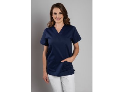 Zdravotnická halena INFINITE Flex Virginia - tmavě modrá, pohled zepředu, elegantní střih