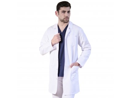 Lékařský plášť INFINITE MedStyle pánský, pohled zepředu, rovný střih, dlouhé rukávy