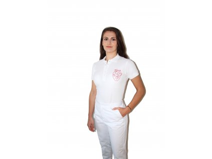 Polokošile s ruční výšivkou srdce dámské, Velikost XS, S, M, L, XL, srdce, originální práce, 100% bavlna, stoprocentní bavlna, vypasovaný střih, rozparky, boční šev, límeček, lem, žebrový materiál, knoflíčky, Damska koszulka polo z haftem ręcznym w kształcie serca, rozmiar XS, S, M, L, XL, serce, dzieło oryginalne, 100% bawełna, 100% bawełna, dopasowany krój, rozcięcia, szew boczny, kołnierz, dół, materiał ściągaczowy, guziki