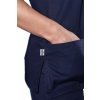 Lékařská halena INFINITE MedStyle tmavě modrá - dámská, detail na materiál a kapsu, 100% bavlna, (Velikost XXL - s kapsou)