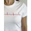 EKG tričko dámské bílé - flutter síní, pohled zepředu, detail na materiál a potisk