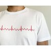 EKG tričko pánské bílé - flutter síní, pohled zepředu, detail na materiál a potisk