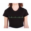 EKG tričko dámské černé - flutter síní, pohled zepředu, detail na materiál a potisk