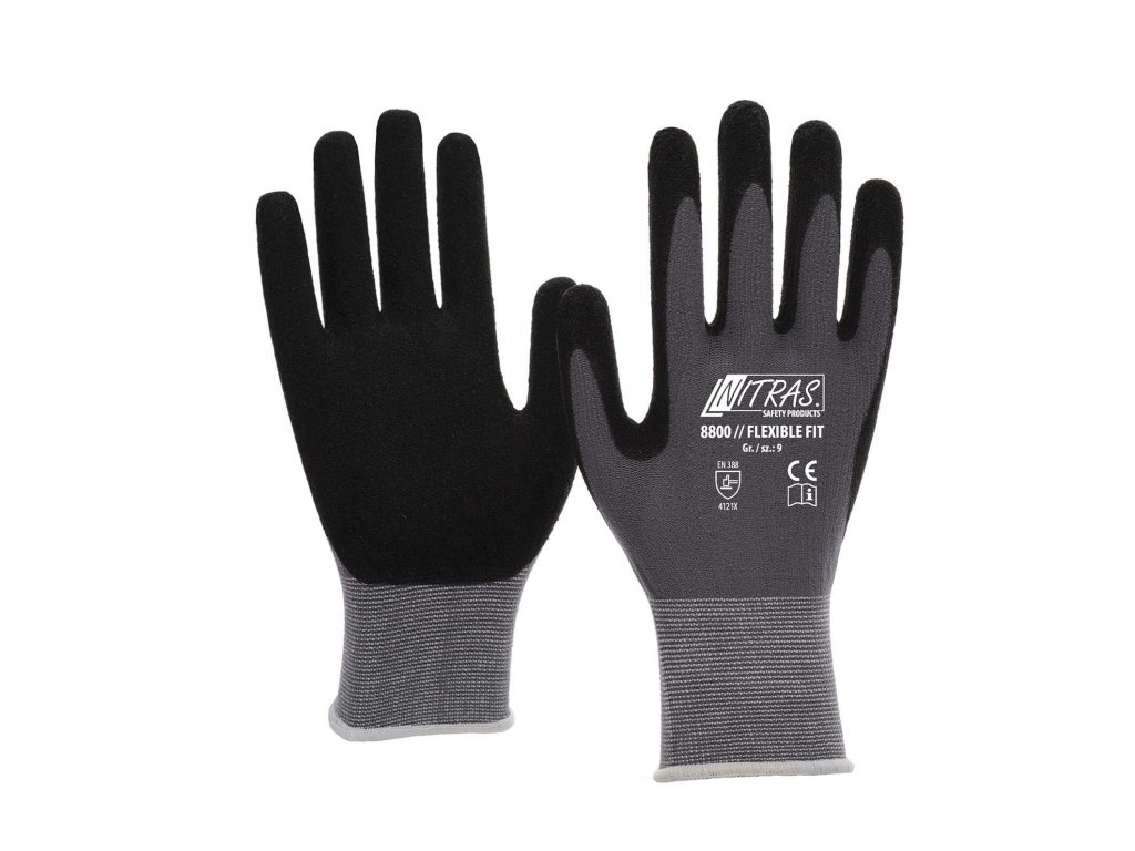 Pletené pracovní rukavice Flexible Fit 8800 v černošedivé barvě