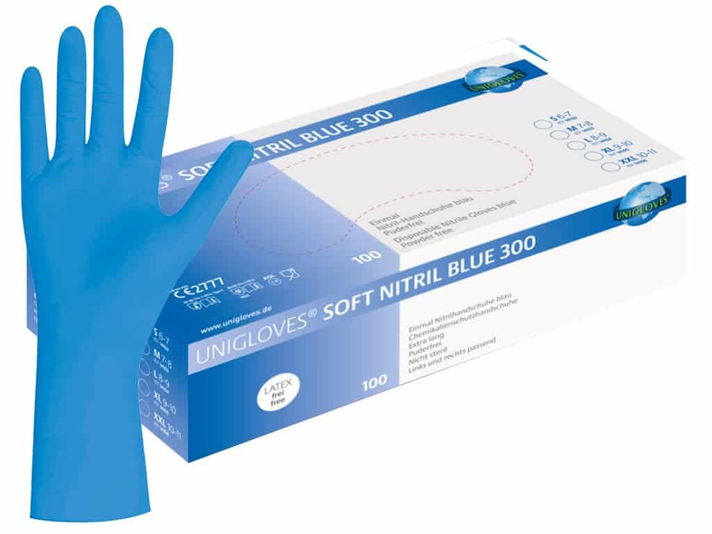 unigloves soft nitril blue 300 extra dlouhé rukavice
