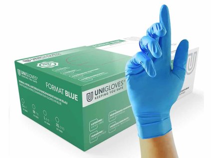 unigloves modré nitrilové rukavice format blue 100 ks