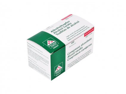 Dezinfekční sterilní tampony na kůži a pokožku v bílo-zelené krabičce