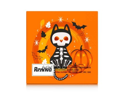 oranžové kuchyňské ubrousky motiv halloween kočka a netopýr