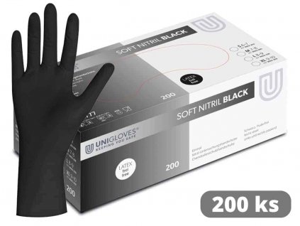 černé nitrilové rukavice unigloves soft nitril black 200 kusů v balení
