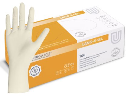 latexové rukavice lano e gel velikost XS s vyfocenou dlani