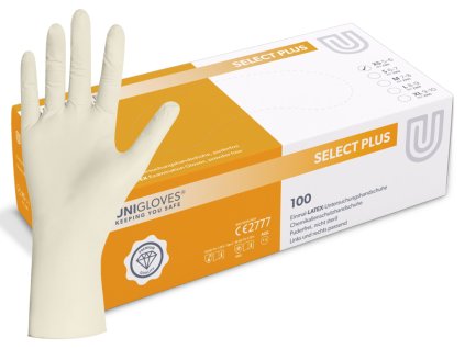 latexové rukavice select plus velikost XS s vyfocenou dlani