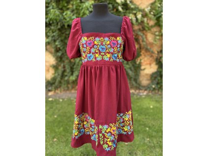 Letná Bordová s kvetinkovou výšivkou