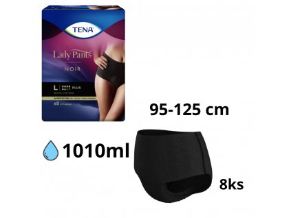 TENA Lady Pants Plus Noir L čierne dámske naťahovacie inkontinenčné nohavičky 8ks