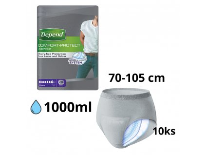 DEPEND NORMAL S:M pre mužov naťahovacie nohavičky savosť 1000ml, obv.bokov 70 105cm 10ks