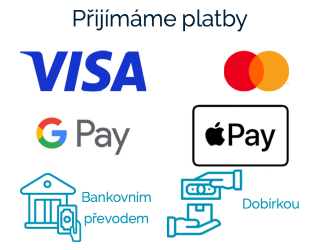 Přijímáme platby kartu (Visa, Mastercard, Maestro), Apple Pay, G Pay, bankovním převodem či na dobírku.