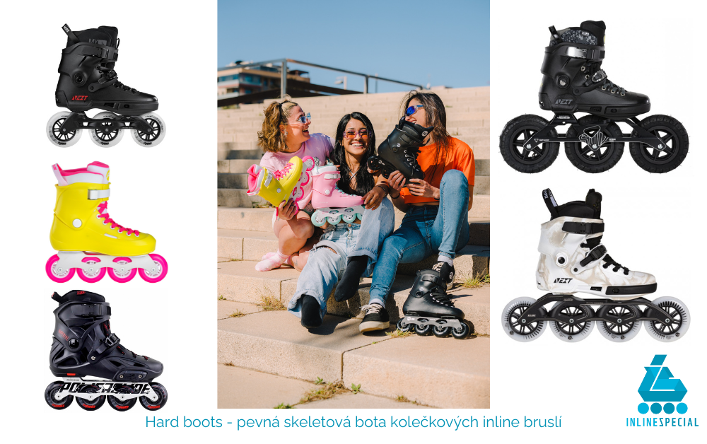 Kolečkové inline freeskate brusle pevná bota hard boots
