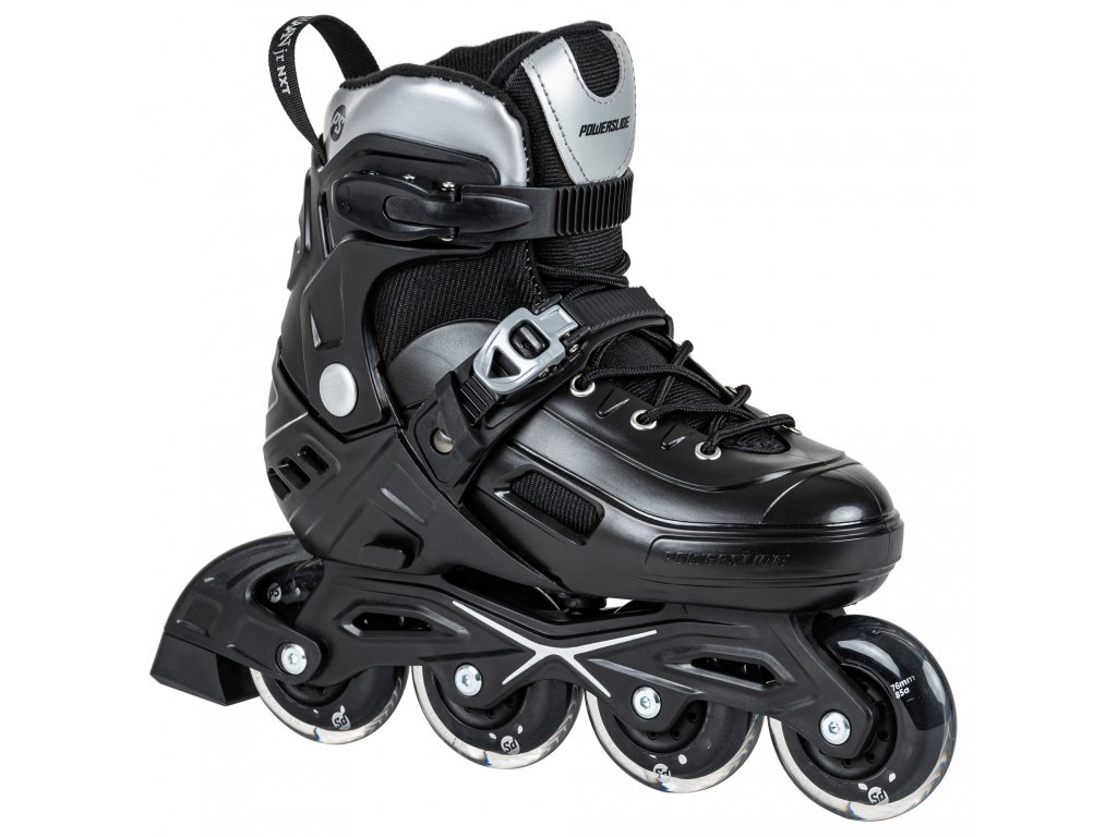 Dětské brusle NXT černé, nastavitelné velikosti, brzdný šroub koleček, pro začátečníky, nejmenší a méně pohybově zdatné děti kolečkové inline brusle