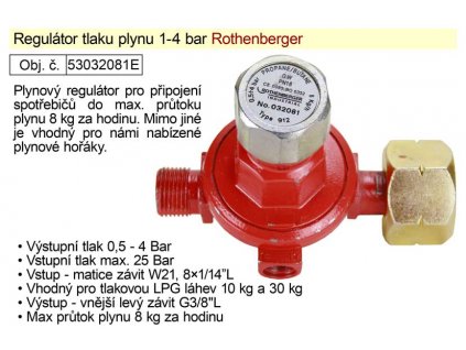 032081E_Regulátor tlaku plynu 1-4bar vhodný pro plynové hořáky, W21,8 a G3/8"L