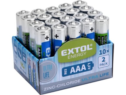MA42002_EXTOL ENERGY Tužkové baterie AAA 1,5V (LR03) ZnCl balení 20ks