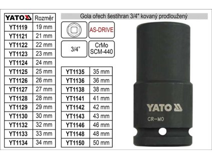 YT-1141_Gola ořech šestihran 3/4" kovaný prodloužený 41mm