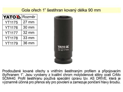 YT-1175_Gola ořech šestihran 1" kovaný prodloužený 27mm