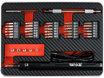 YT-27930_YATO Mini aku šroubovák 3,6V/0,45Ah USB nabíjecí + sada bitů