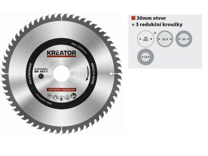 KRT020410_KREATOR kotouč pilový s SK plátky, 165x2,2x30 (+redukce 16/20/25,4mm), 24T zubů