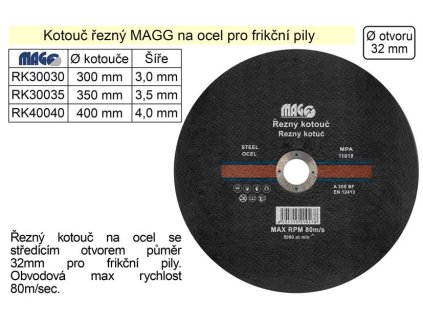 RK40040_Kotouč řezný na ocel pro frikční pily 400x4,0x32mm MAGG