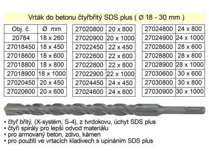27024800_Vrták do betonu čtyřbřitý SDS plus 24x 800mm