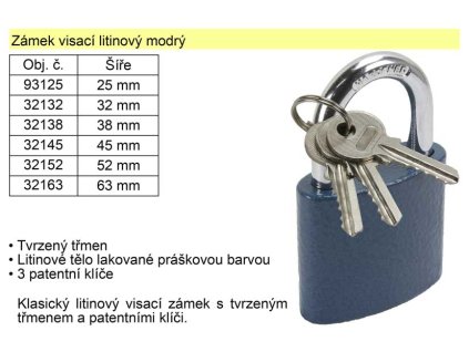 32132_Zámek visací litinový modrý 32 mm