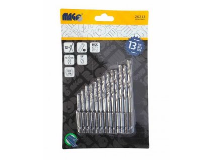 26213_MAGG Vrtáky do kovu HSS sada 13 kusů 1,5-6mm,, šestihranná stopka HEX 1/4"