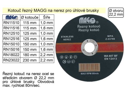 RN15016_Kotouč řezný na nerez 150x1,6mm MAGG