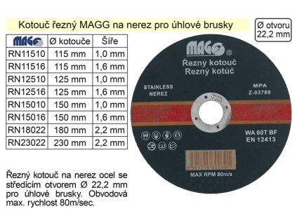 RN12516_Kotouč řezný na  nerez 125x1,6mm MAGG