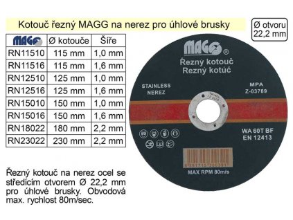 RN11510_Kotouč řezný na nerez 115x1,0mm MAGG