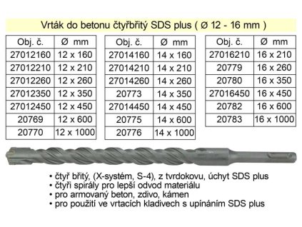 27016450_Vrták do betonu čtyřbřitý SDS plus 16x 450mm