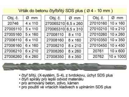 27006160_Vrták do betonu čtyřbřitý SDS plus 6x 160mm
