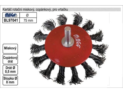 BL97041_Kartáč rotační miskový  75mm copánkový pro vrtačku (TR253130)