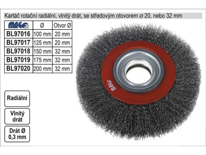 BL97020_Kartáč rotační radiální 200mm vlnitý drát s otvorem 32mm